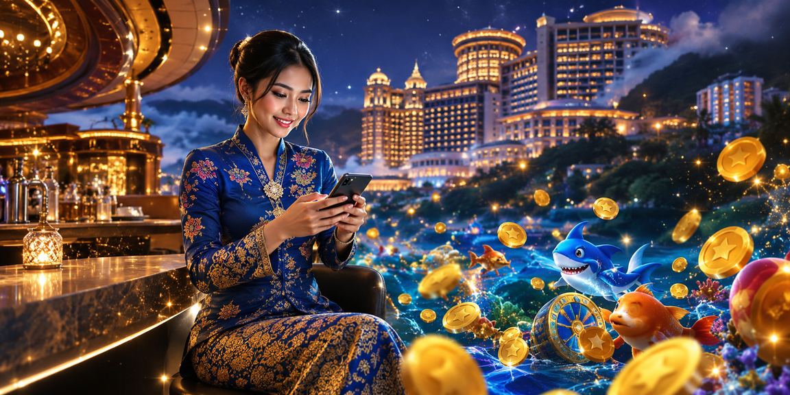 Permainan memancing bertema Genting Highlands dengan pakaian baju kurung