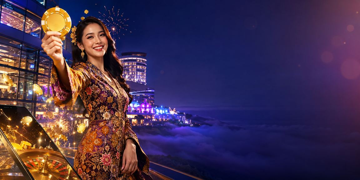 Pemain menikmati permainan slot mudah alih di Genting Highlands dengan pakaian batik